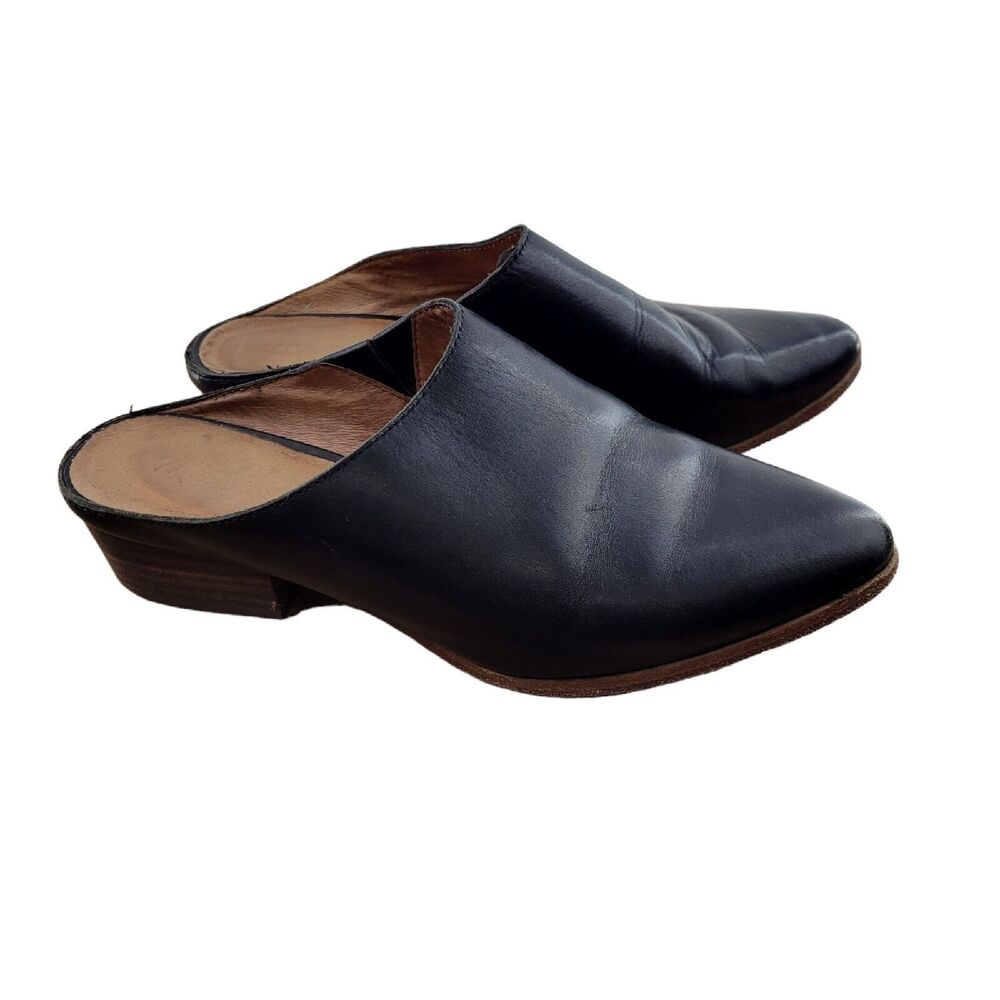 Madewell Barlow Mules Black Leather Slip On Shoes 1.5" Heel Womens Size 7